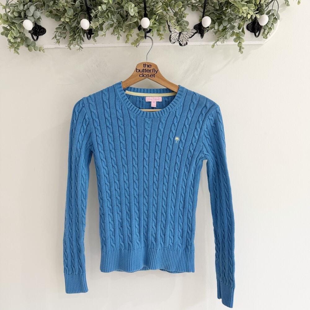 Lilly Pulitzer Blue crew neck Cable Knit Sweater XS preppy 17-5781
